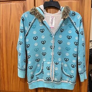 Y2K~ Beautees Turquoise peace, and love Hoodie w/Symbols